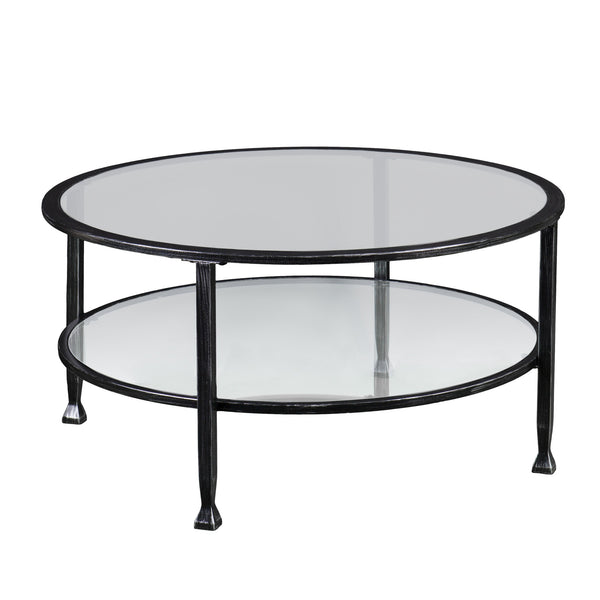 Homeroots 36" Black Glass And Metal Round Coffee Table   402148