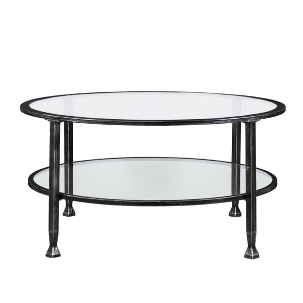 Homeroots 36" Black Glass And Metal Round Coffee Table   402148