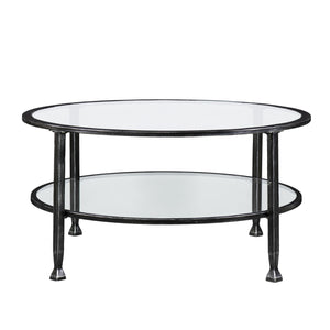 Homeroots 36" Black Glass And Metal Round Coffee Table   402148