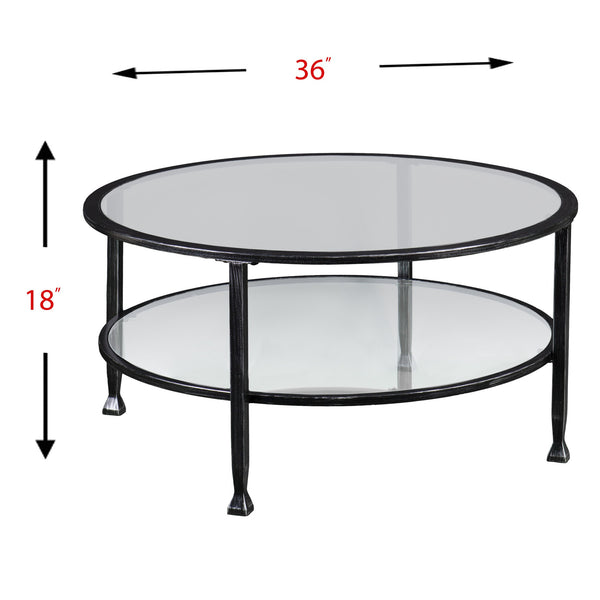 Homeroots 36" Black Glass And Metal Round Coffee Table   402148