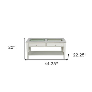 Homeroots 44" Off And White And Off-white Glass And Metal Rectangular Coffee Table   402149