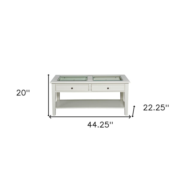 Homeroots 44" Off And White And Off-white Glass And Metal Rectangular Coffee Table   402149