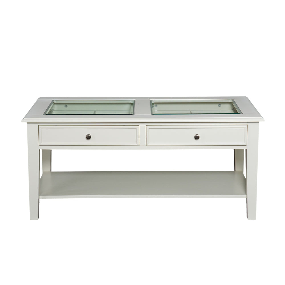 Homeroots 44" Off And White And Off-white Glass And Metal Rectangular Coffee Table   402149