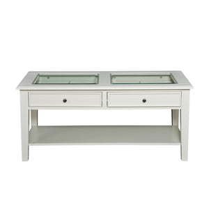 Homeroots 44" Off And White And Off-white Glass And Metal Rectangular Coffee Table   402149