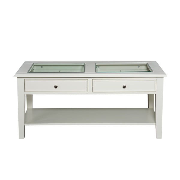 Homeroots 44" Off And White And Off-white Glass And Metal Rectangular Coffee Table   402149