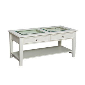 Homeroots 44" Off And White And Off-white Glass And Metal Rectangular Coffee Table   402149