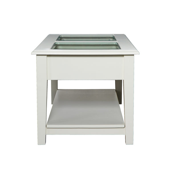 Homeroots 44" Off And White And Off-white Glass And Metal Rectangular Coffee Table   402149
