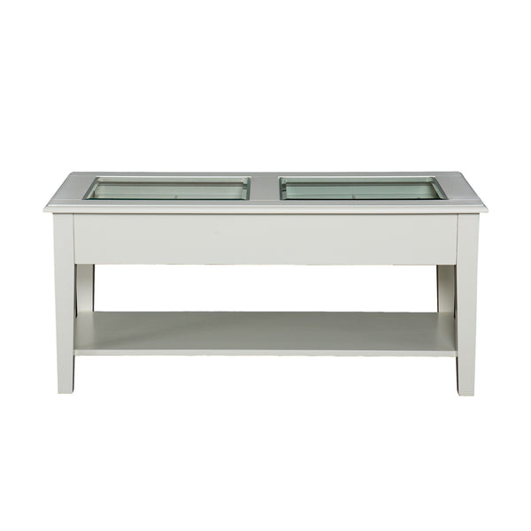 Homeroots 44" Off And White And Off-white Glass And Metal Rectangular Coffee Table   402149