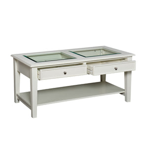 Homeroots 44" Off And White And Off-white Glass And Metal Rectangular Coffee Table   402149