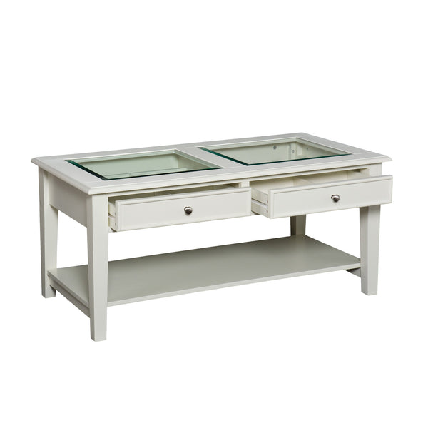 Homeroots 44" Off And White And Off-white Glass And Metal Rectangular Coffee Table   402149