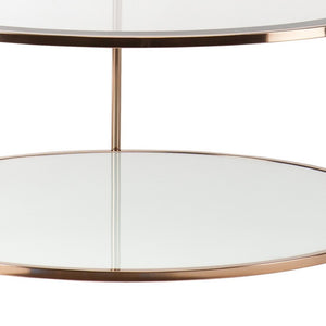HomeRoots 34" Clear and Gold Round Glass Coffee Table - Modern Three-Leg Design for Chic Living Room Style 402150