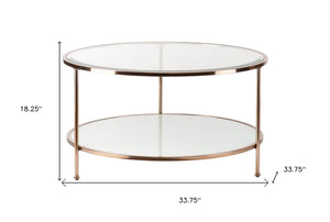 HomeRoots 34" Clear and Gold Round Glass Coffee Table - Modern Three-Leg Design for Chic Living Room Style 402150