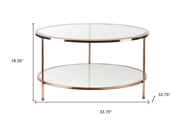 HomeRoots 34" Clear and Gold Round Glass Coffee Table - Modern Three-Leg Design for Chic Living Room Style 402150
