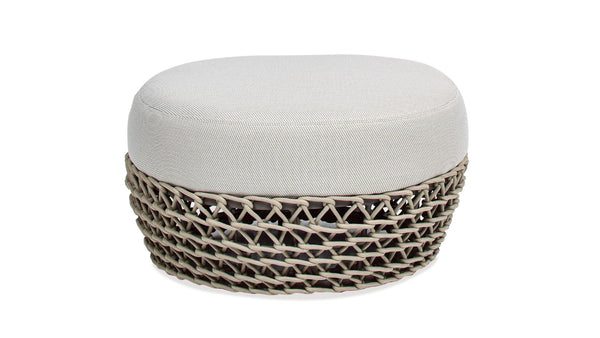 English Elm Willow Round Outdoor Ottoman Woven Olefin Upholstery Uv Resistant Patio Footrest B2719P245995