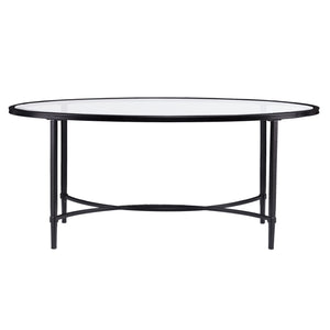 Homeroots 45" Black Glass And Metal With Iron Oval Coffee Table   402151