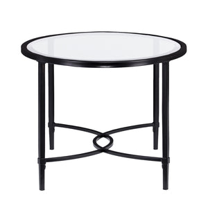 Homeroots 45" Black Glass And Metal With Iron Oval Coffee Table   402151
