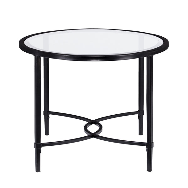 Homeroots 45" Black Glass And Metal With Iron Oval Coffee Table   402151