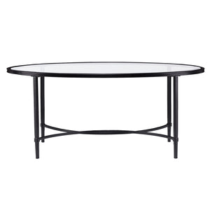 Homeroots 45" Black Glass And Metal With Iron Oval Coffee Table   402151