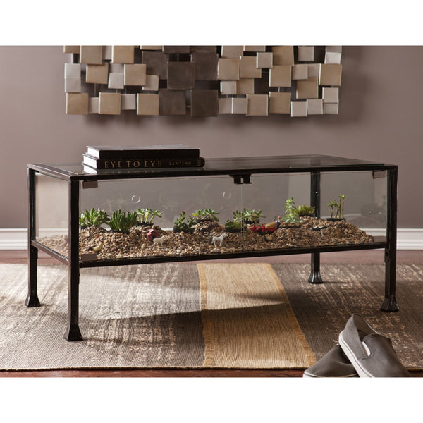 Homeroots 43" Black Glass And Metal Rectangular Coffee Table   402154