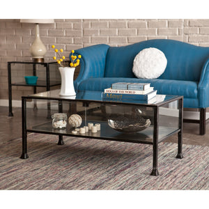 Homeroots 43" Black Glass And Metal Rectangular Coffee Table   402154