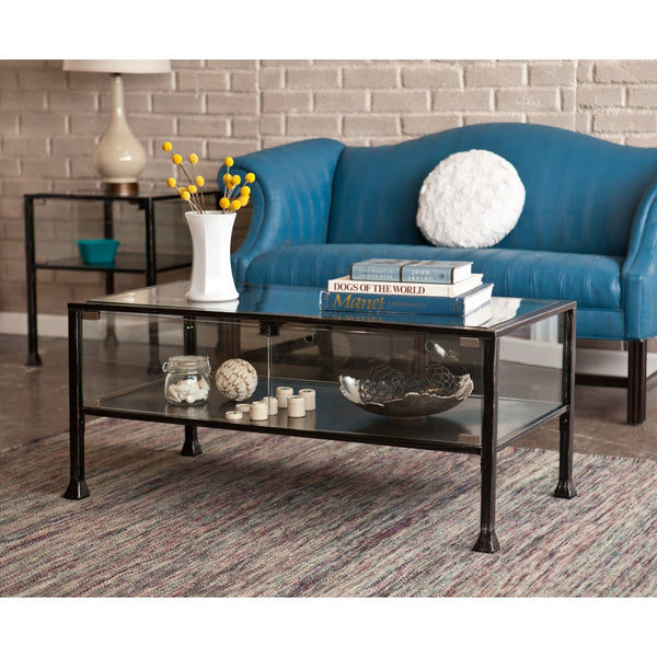 Homeroots 43" Black Glass And Metal Rectangular Coffee Table   402154