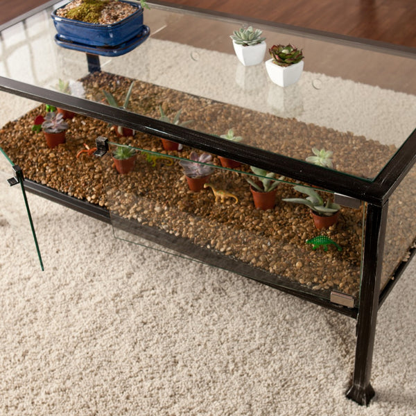 Homeroots 43" Black Glass And Metal Rectangular Coffee Table   402154