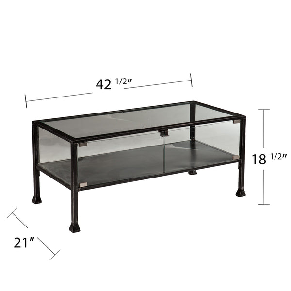 Homeroots 43" Black Glass And Metal Rectangular Coffee Table   402154