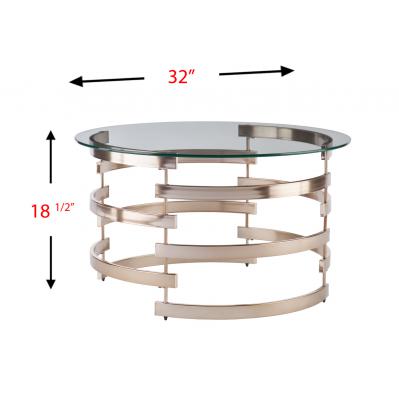 Homeroots 32" Clear And Champagne Glass And Metal With Iron Round Coffee Table   402155