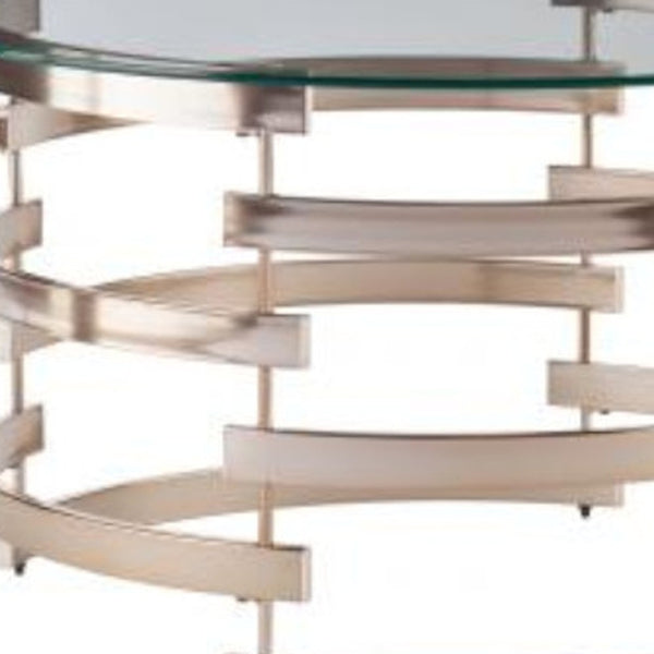 Homeroots 32" Clear And Champagne Glass And Metal With Iron Round Coffee Table   402155