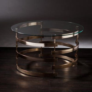 Homeroots 32" Clear And Champagne Glass And Metal With Iron Round Coffee Table   402155