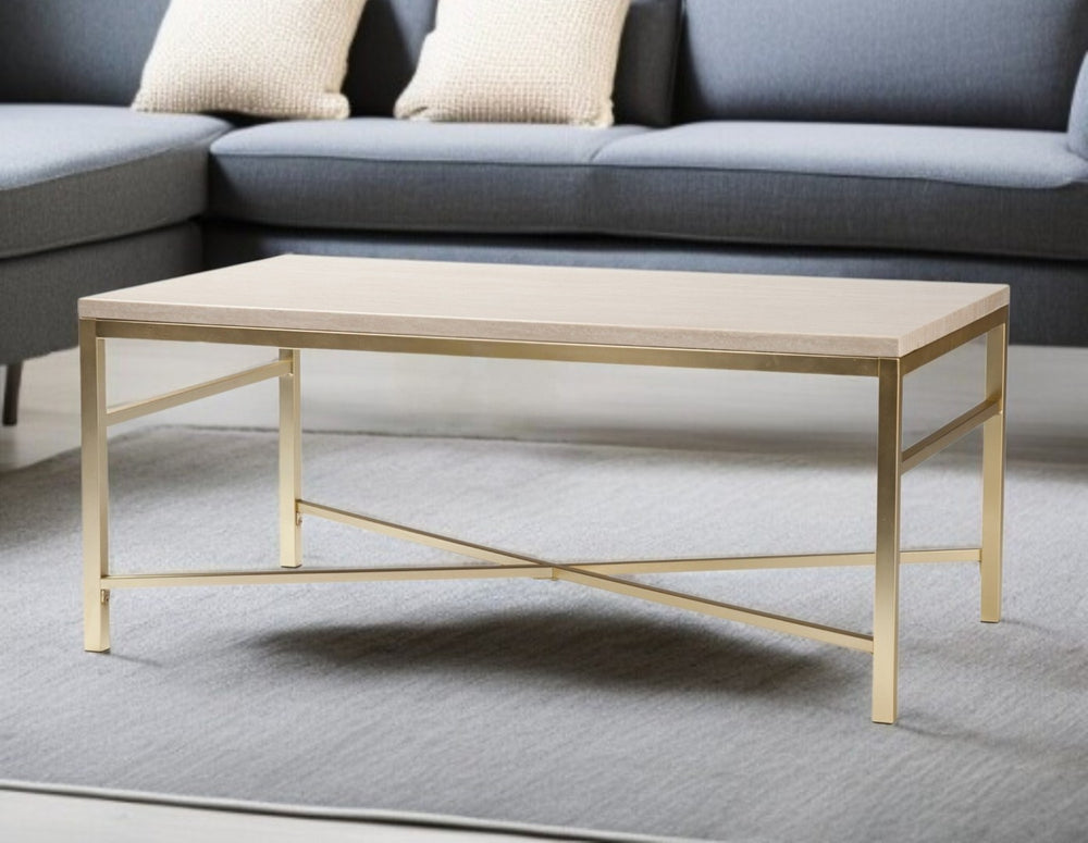 HomeRoots 42" Off White Coffee Table - Modern Rectangular Wood & Metal Design for Chic Living Room Style 402159