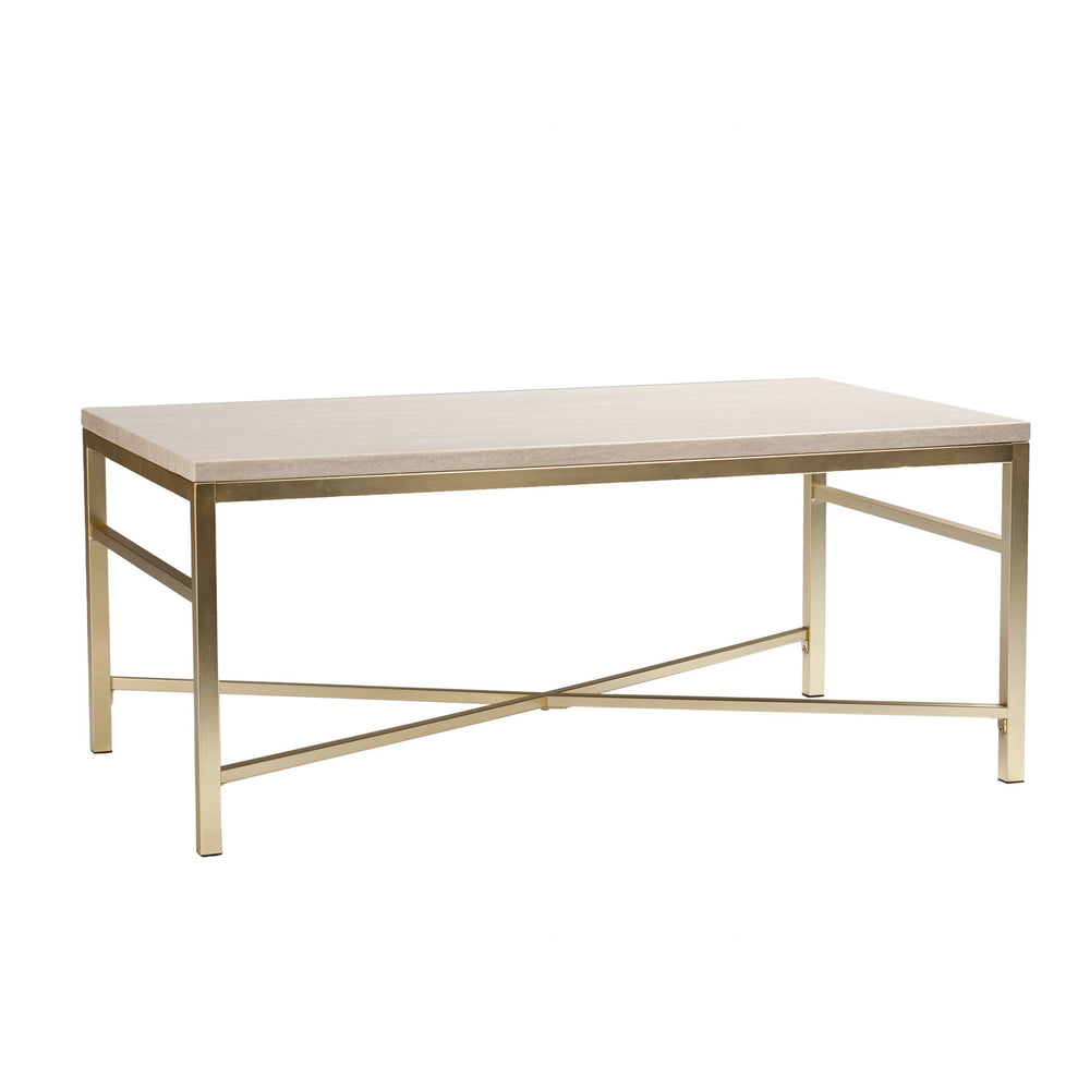 Homeroots 42" Off White Manufactured Wood And Metal Rectangular Coffee Table   402159