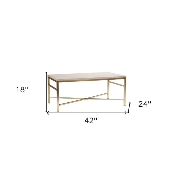 Homeroots 42" Off White Manufactured Wood And Metal Rectangular Coffee Table   402159