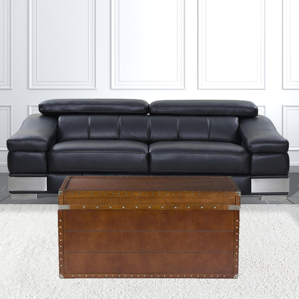 Homeroots 39" Brown Manufactured Wood And Metal Rectangular Coffee Table   402161