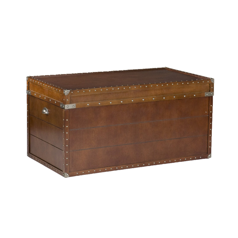 Homeroots 39" Brown Manufactured Wood And Metal Rectangular Coffee Table   402161