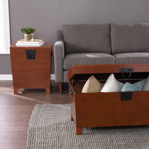 Homeroots 39" Brown Manufactured Wood And Metal Rectangular Coffee Table   402163