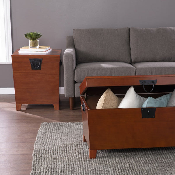 Homeroots 39" Brown Manufactured Wood And Metal Rectangular Coffee Table   402163