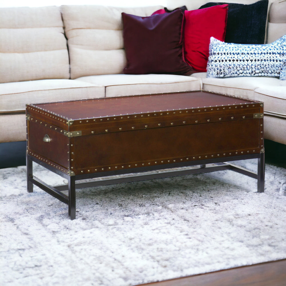 Homeroots 42" Brown Manufactured Wood And Metal Rectangular Coffee Table   402164
