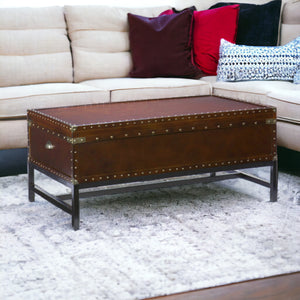 Homeroots 42" Brown Manufactured Wood And Metal Rectangular Coffee Table   402164
