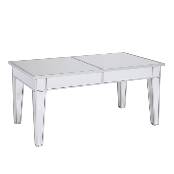 Homeroots 42" Silver Mirrored And Metal Rectangular Mirrored Coffee Table   402167