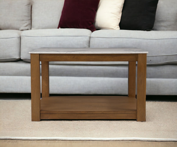 Homeroots 30" Natural And Natural Brown Solid Manufactured Wood Square Coffee Table   402169