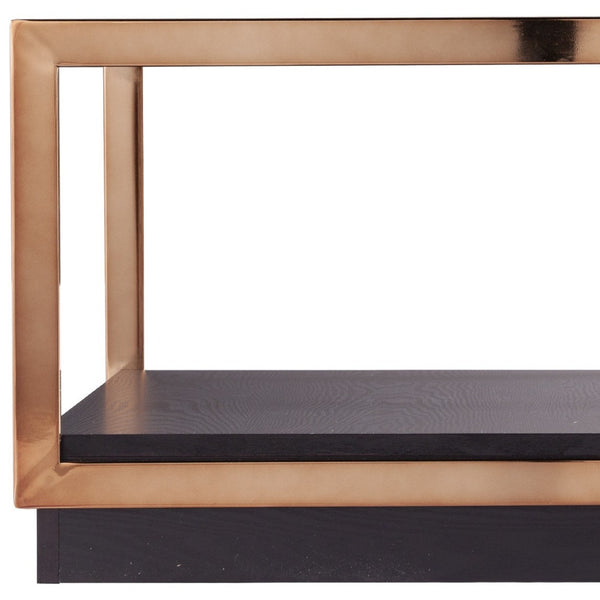 Homeroots 33" Champagne Glass And Solid Manufactured Wood Square Coffee Table   402170