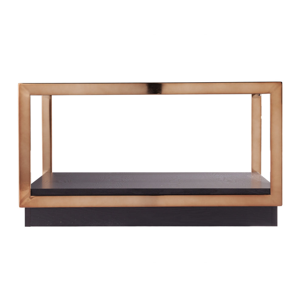 Homeroots 33" Champagne Glass And Solid Manufactured Wood Square Coffee Table   402170