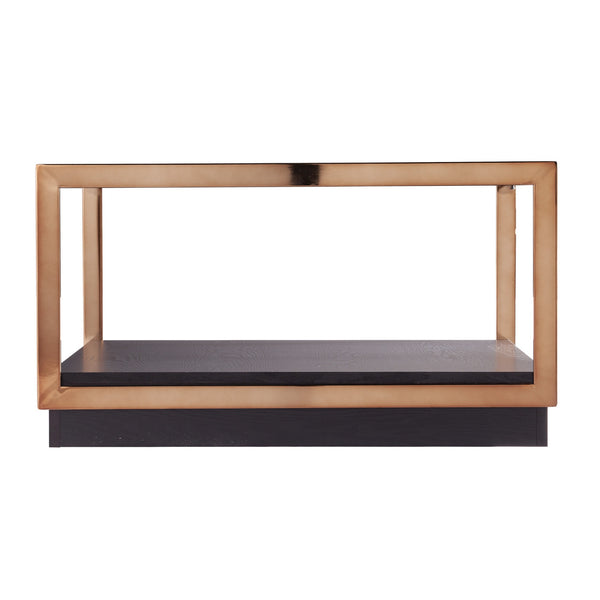 Homeroots 33" Champagne Glass And Solid Manufactured Wood Square Coffee Table   402170