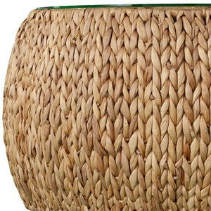 Homeroots 28" Natural And Natural Brown Glass And Solid Wood Square Coffee Table   402175