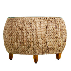 Homeroots 28" Natural And Natural Brown Glass And Solid Wood Square Coffee Table   402175