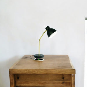 HomeRoots Matte Black and Gold LED Desk Lamp - Adjustable, Eye-Friendly Lighting with USB Charging Port & 3 Modes 402190