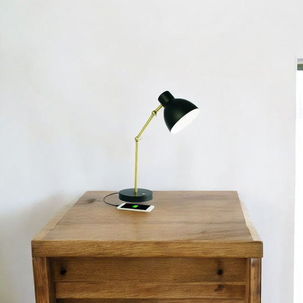 HomeRoots Matte Black and Gold LED Desk Lamp - Adjustable, Eye-Friendly Lighting with USB Charging Port & 3 Modes 402190