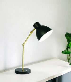 HomeRoots Matte Black and Gold LED Desk Lamp - Adjustable, Eye-Friendly Lighting with USB Charging Port & 3 Modes 402190