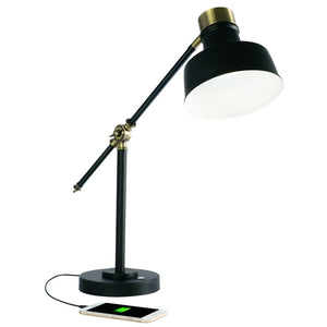 Homeroots Matte Black And Antiqued Brass Led Adjustable Desk Lamp   402192